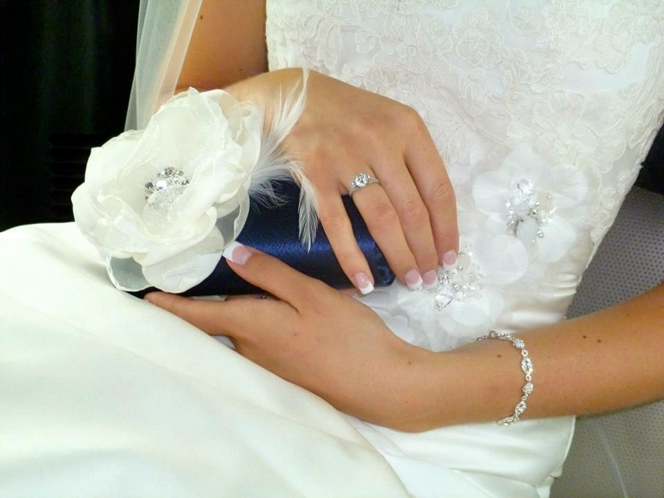 blue and ivory bride clutch