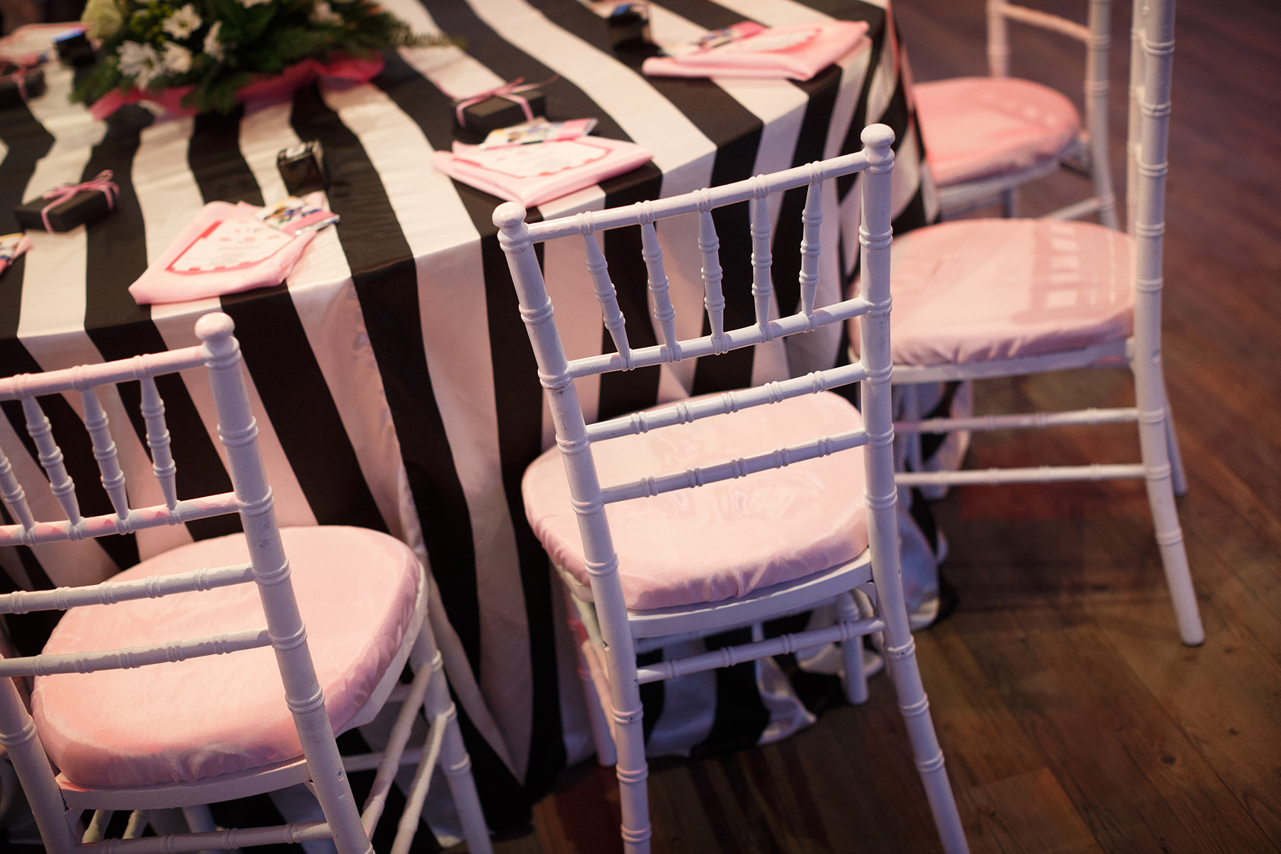 white and black striped table linen